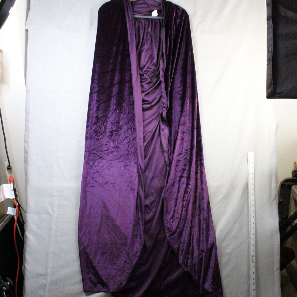 Purple Crushed Velvet Hooded Cloak Cape 56 in Goth Witchy Dark Academia Cosplay